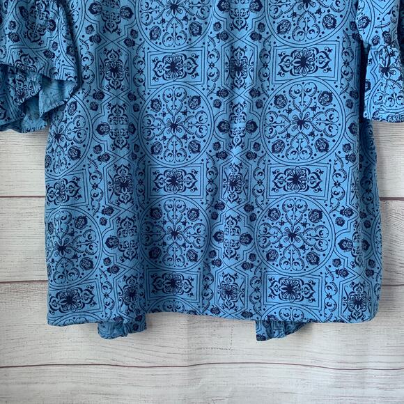 Ruby Ribbon Blue Floral Cardigan or Wrap Top Ruffle Sleeve Size Medium - Picture 7 of 13